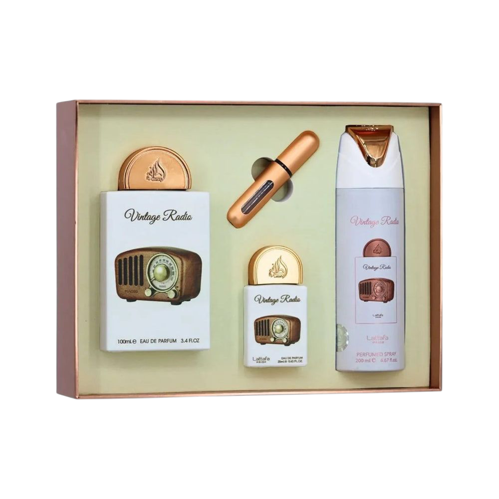 Lattafa Vintage Radio – set cadou unisex 4 piese Lattafa Vintage Radio