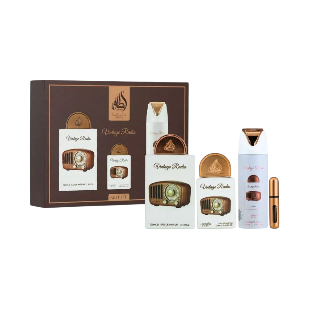 Lattafa Vintage Radio – set cadou unisex 4 piese Lattafa Vintage Radio